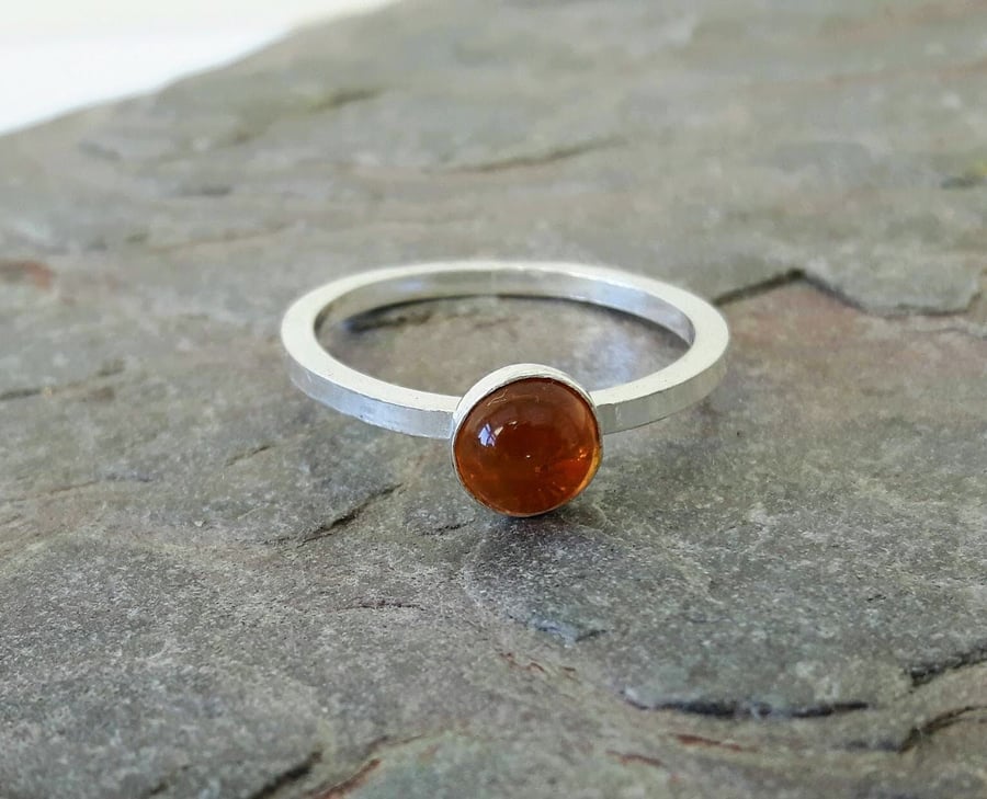 Sterling Silver Ring with Citrine Gemstone - November birthstone