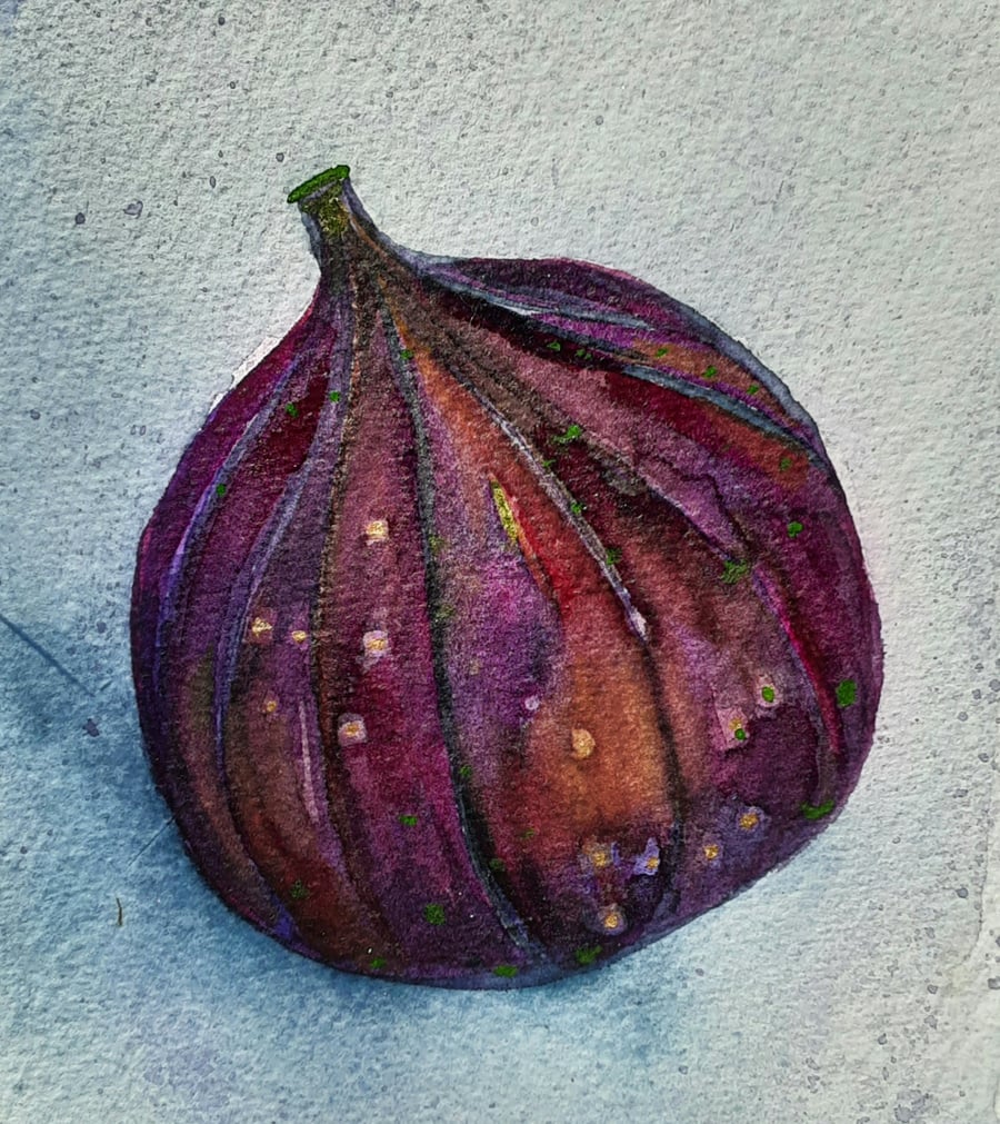 Original Watercolour Autumn Fruit Fig Painting on A5 Khadi Paper 