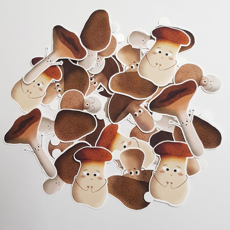 6 Cute Whimsical Mushroom Waterproof Vinyl Stickers