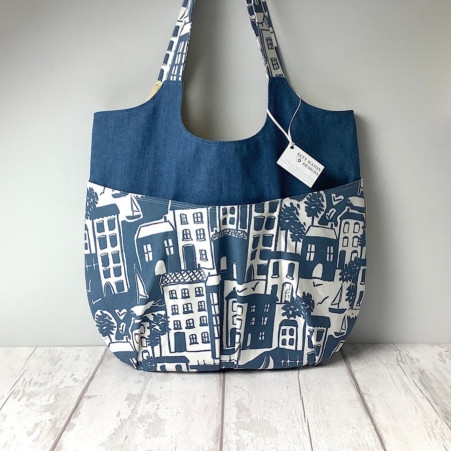 Relaxed Tote - Blue and Denim - Slouchy Tote