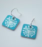 Square earrings in teal with dandelion clock print - Image 4