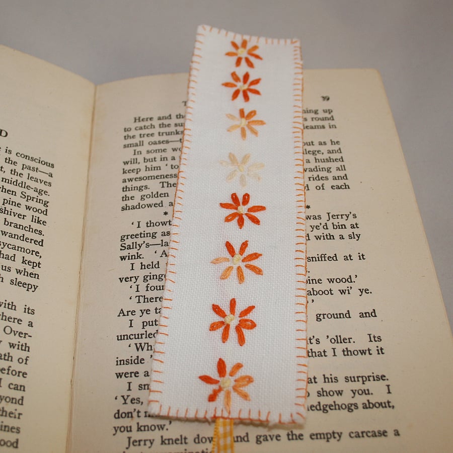 Embroidered Bookmark - embroidered vintage linen 