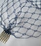 French Navy Vintage Waffle Weave 1940's - 1950's Style Soft Birdcage Veil - Image 2