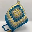 Granny Square Pixie Bonnet with Ties 100% Soft Egyptian Cotton Age 1-3 Years