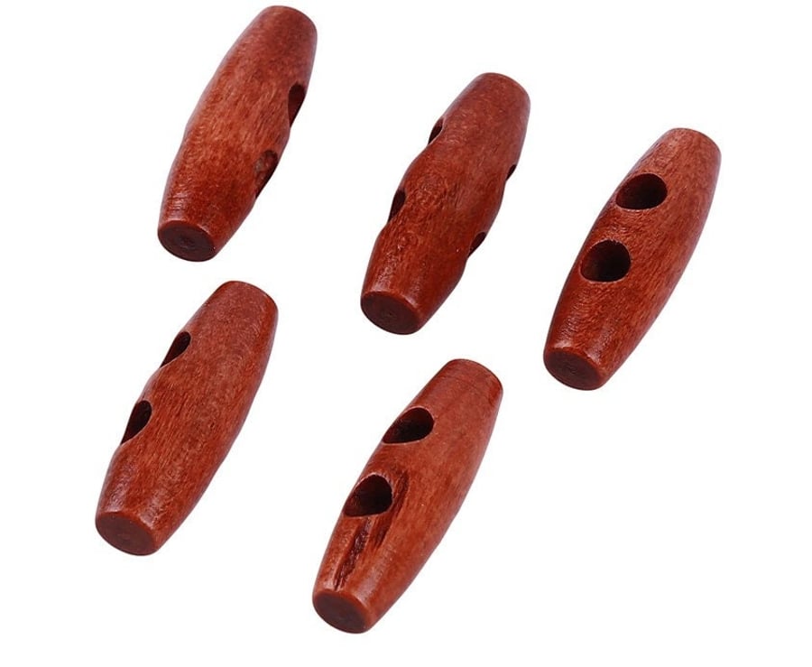 Brown Wooden Toggle Buttons 2 Holes Sewing Knitwear Coat Craft 30mm