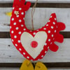 Hanging Chicken Decoration Red with White spots & Applique Heart