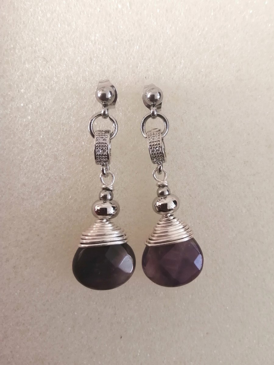 Purple Amethyst wire wrapped earrings 