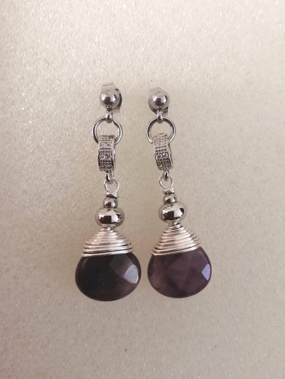 Purple Amethyst wire wrapped earrings 