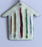 Hand Enamelled Fine Stripe Beach Hut Pendant  - Image 4