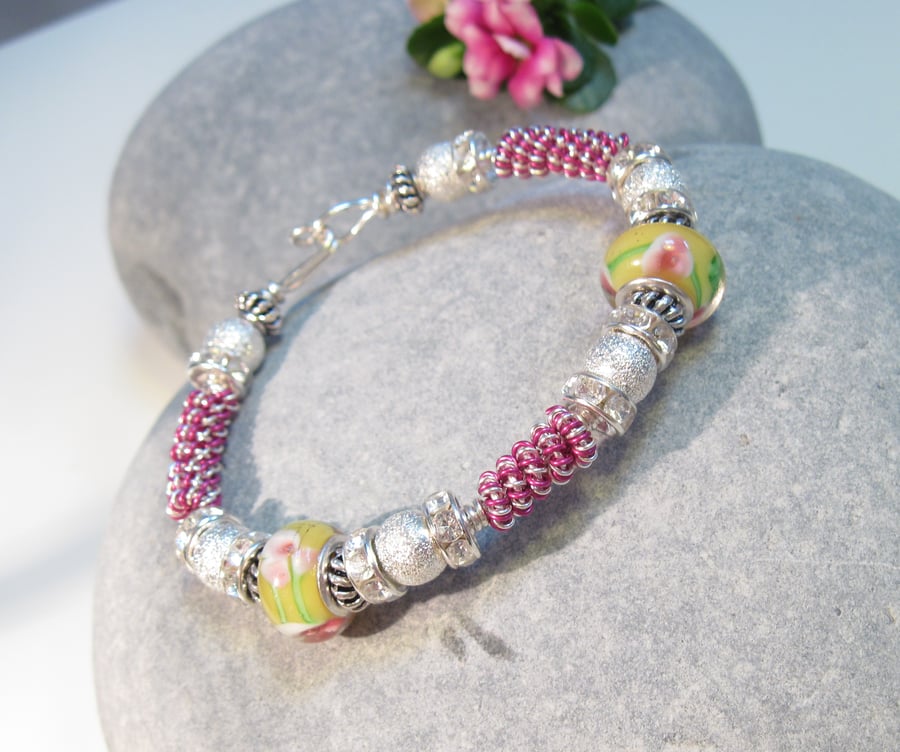 Yellow Pink and Silver Bangle