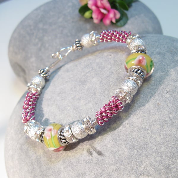 Yellow Pink and Silver Bangle