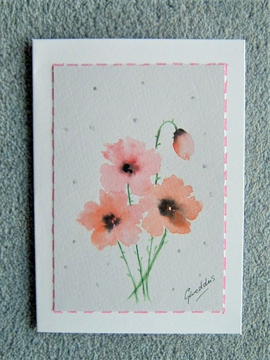 original hand drawn and painted floral blank  greetings card ( ref f 288)