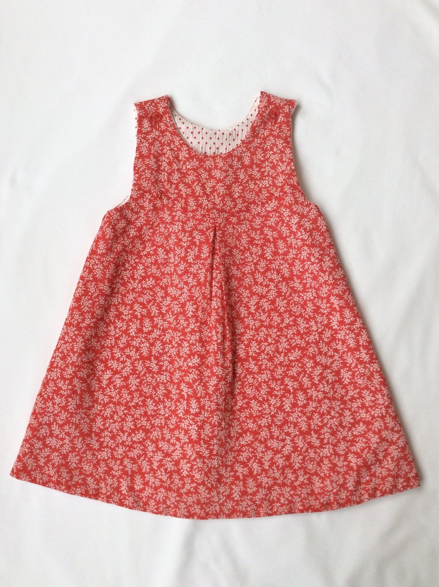 Red cotton floral print fully lined dress - age 12-18 months