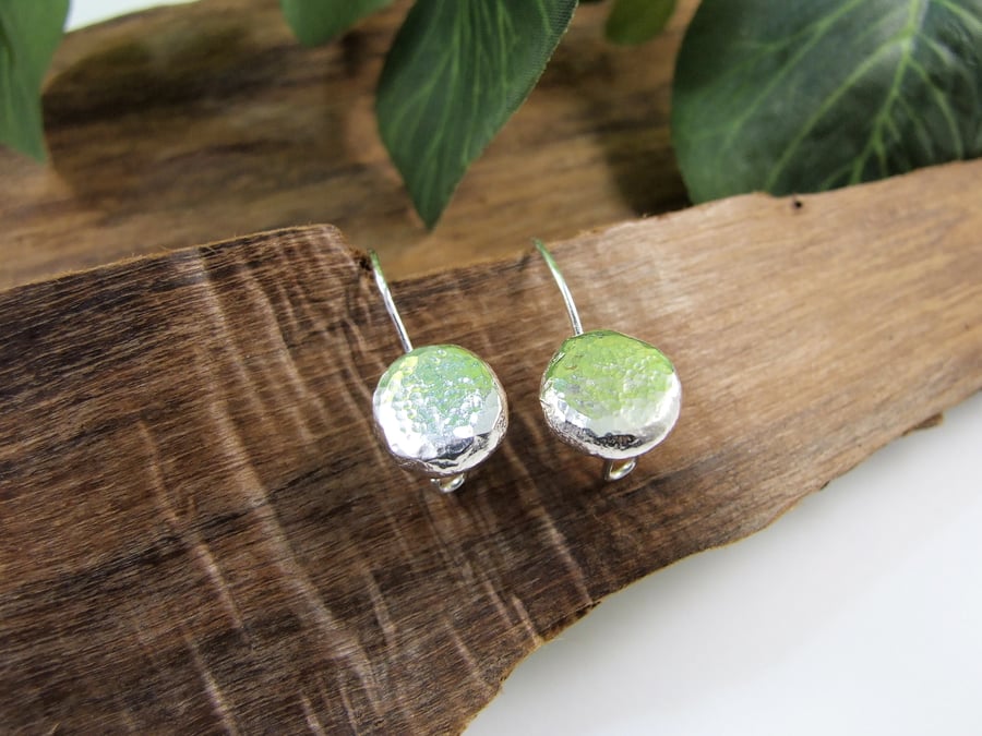 Earrings, Sterling Silver Nugget Droppers.