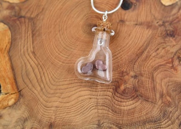 Two Cut Copper Hearts in a Bottle Necklace, Copper Anniversary, 9th Anniversary 