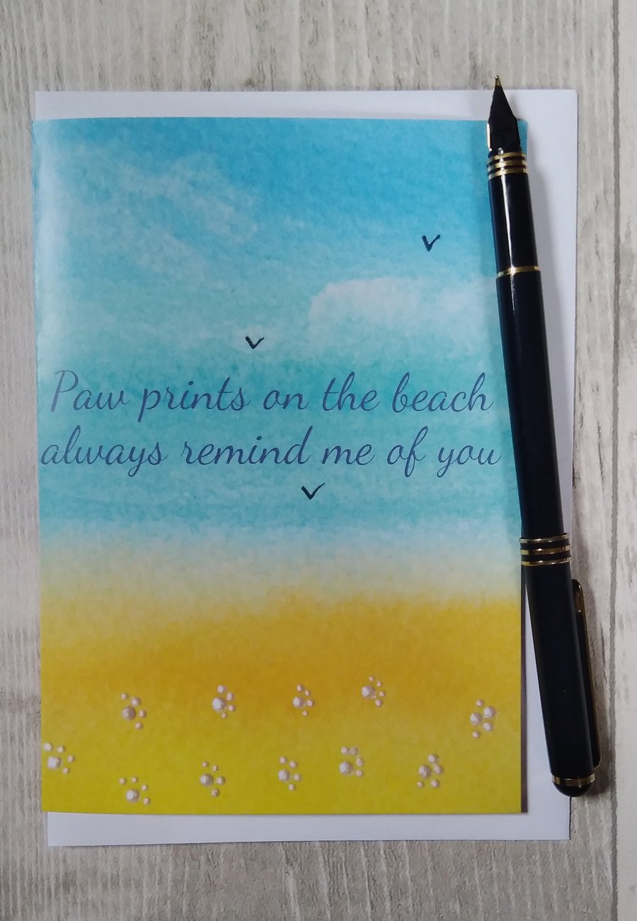 Dog loss card. Dog sympathy card. Dog memorial card, Beach card. Greetings card.