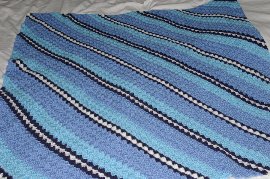 Blanket Crochet in Blues and White Stripes