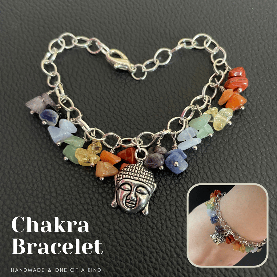 Chakra Bracelet with Buddha Charm - up to 8 inches