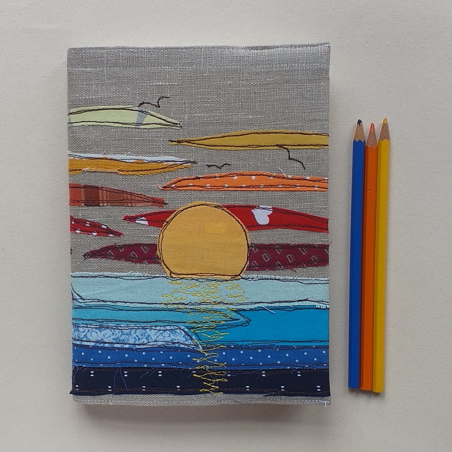 Notebook Cover with Embroidered Sunset