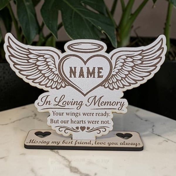 In Loving memory Dad Mum memorial plaque wings family remembrance tribute