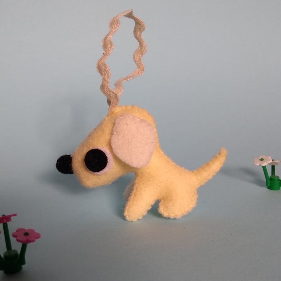 Yellow hanging dog ornament - Vanilla ice cream pup