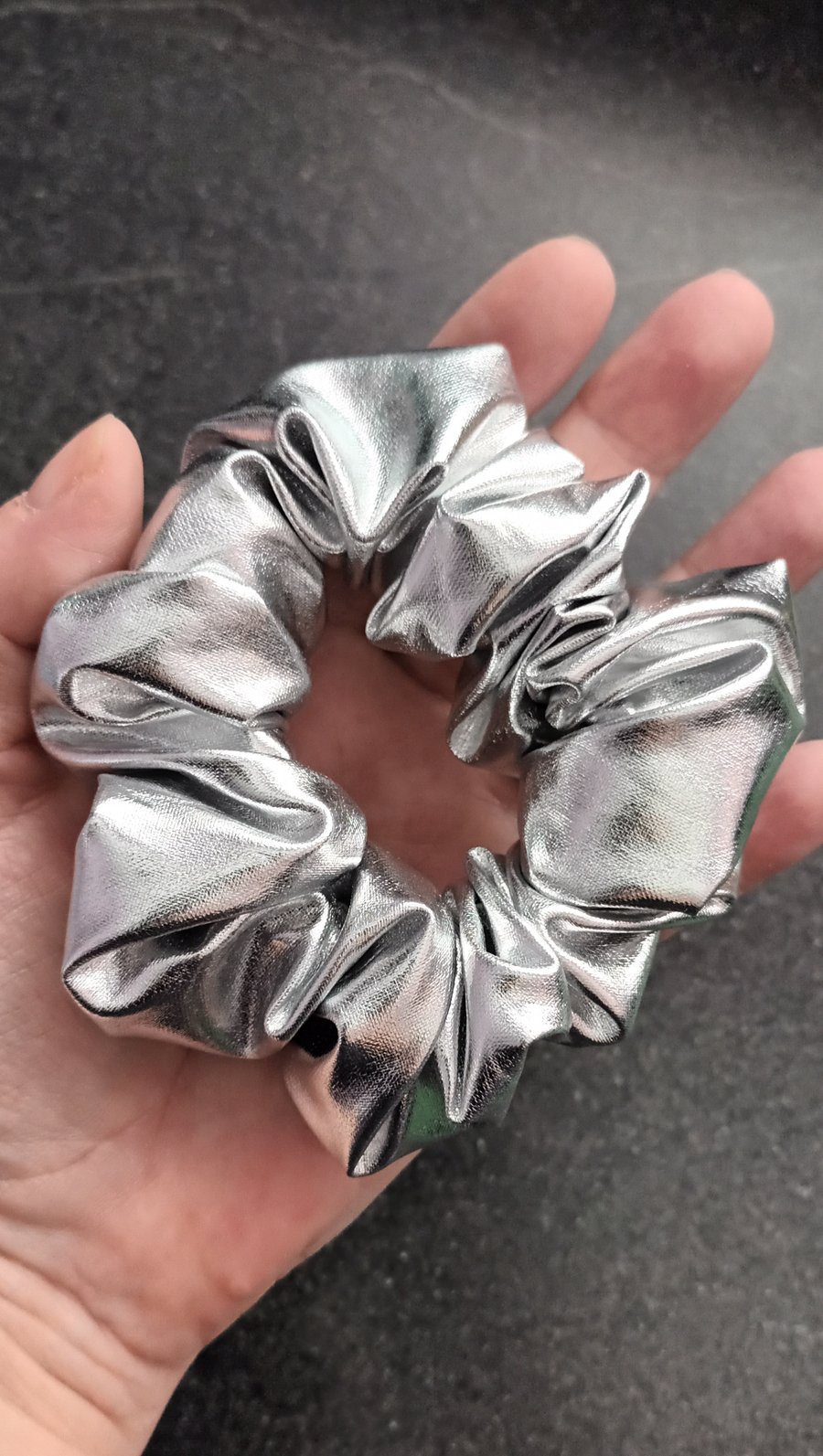 Metallic Silver Hair Scrunchie. Hair Accessories.