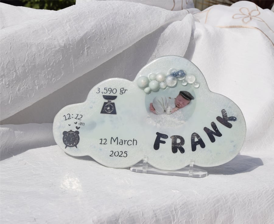 Photo Display Resin Keepsake Shape of Cloud Feauturing Baby's Name DOB Weight