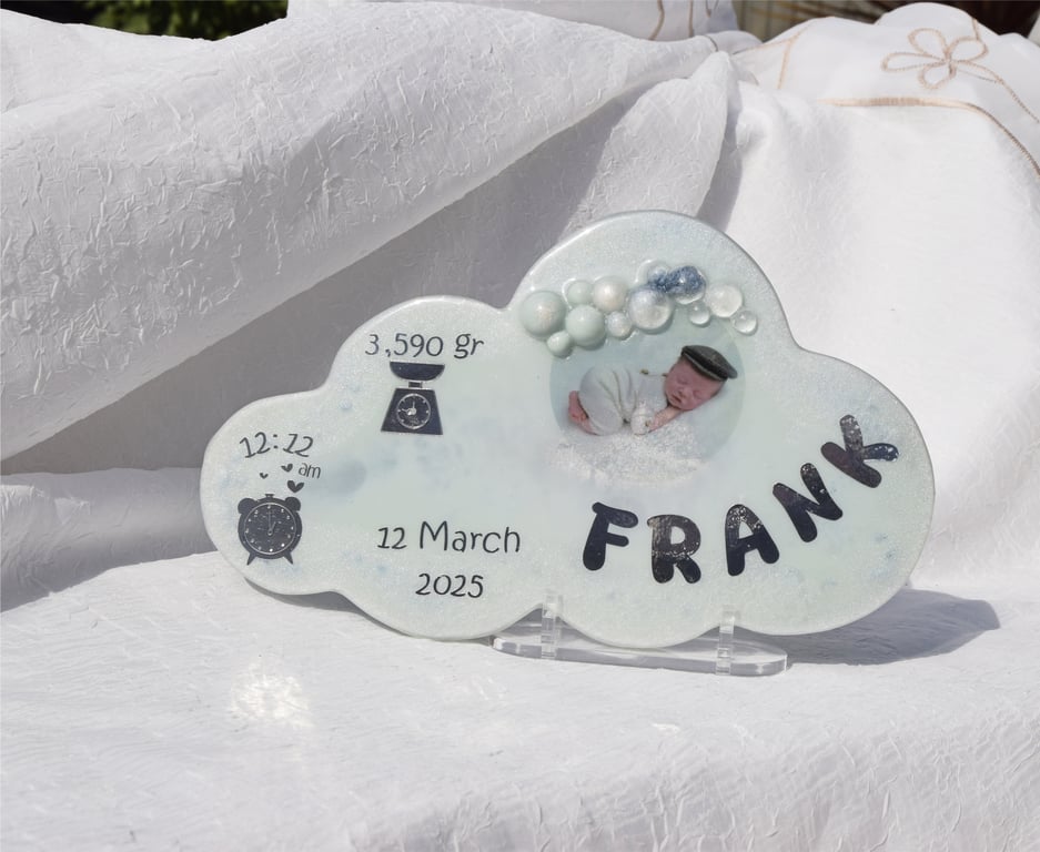 Photo Display Resin Keepsake Shape of Cloud Feauturing Baby's Name DOB Weight