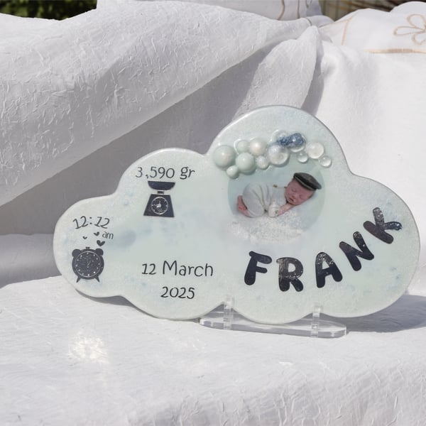 Photo Display Resin Keepsake Shape of Cloud Feauturing Baby's Name DOB Weight