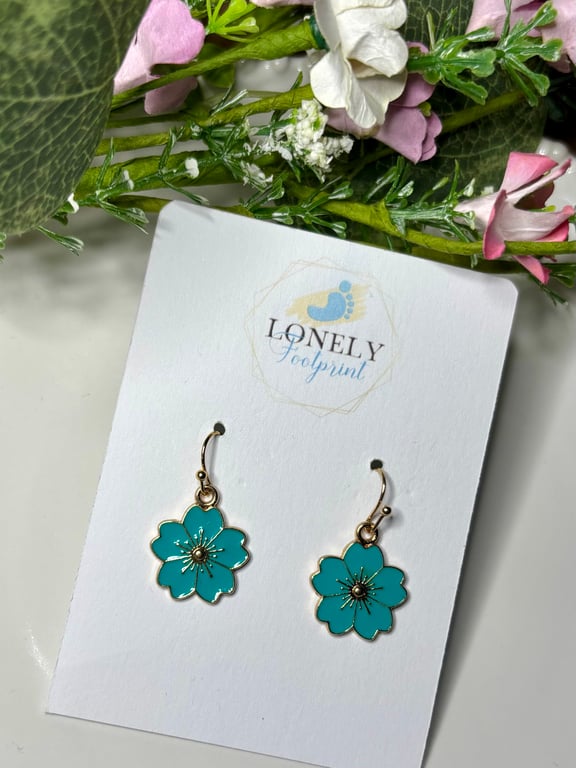 Turquoise Flower Earrings, Floral Charms, Handmade Jewellery 