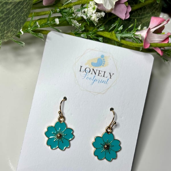 Turquoise Flower Earrings, Floral Charms, Handmade Jewellery 