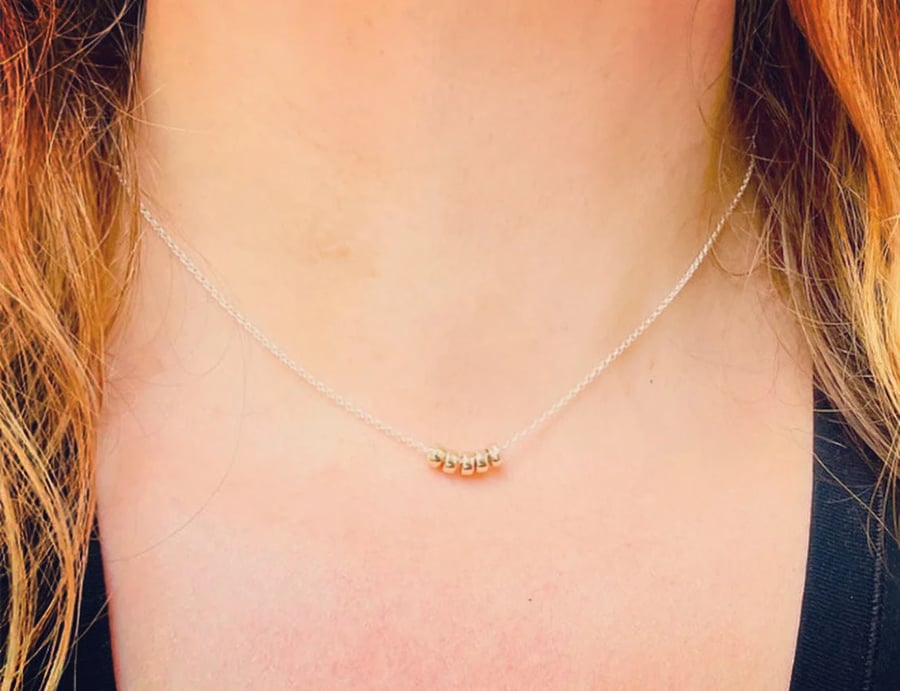 Mixed Metal Silver and Gold Rondelle Bead Necklace 