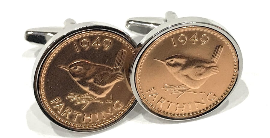 68th Birthday 1953 Farthing Coin Cufflinks - Two tone design 66th