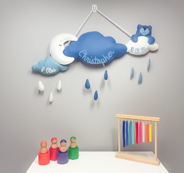 Blue Night Sky Showers - Personalised felt nursery wall and door sign