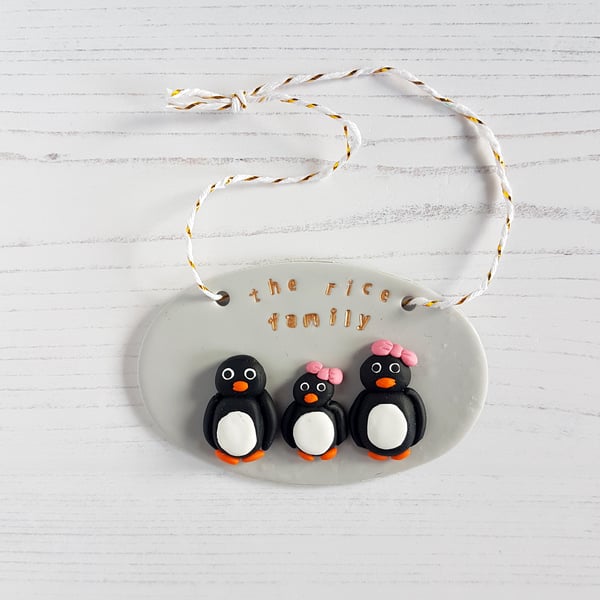 Penguin family or couple Christmas decoration, personalised, names