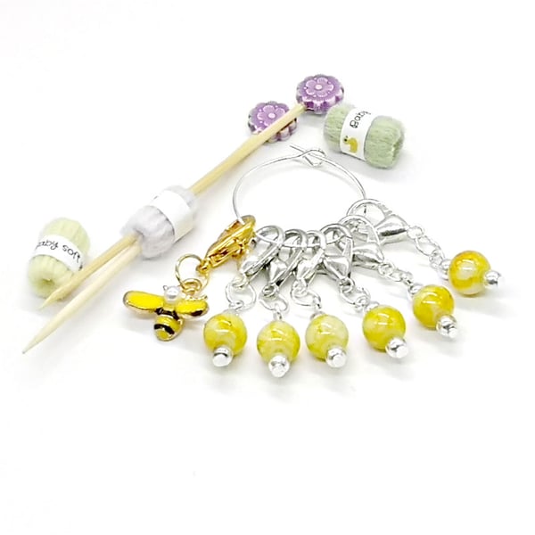 Yellow Marbled Bead Stitch Markers
