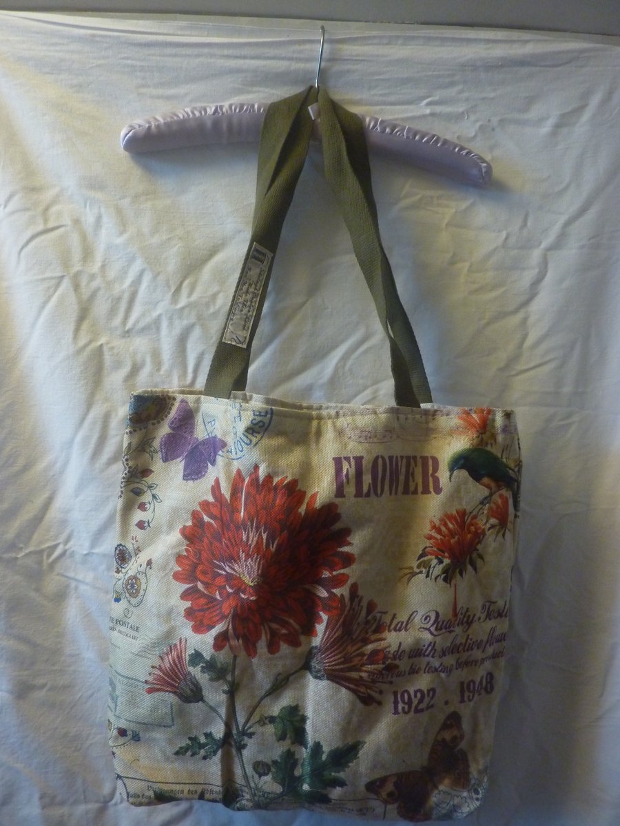 Tote Bag Russet Chrysanthemums Lined Long Handles Interior Zip Pocket