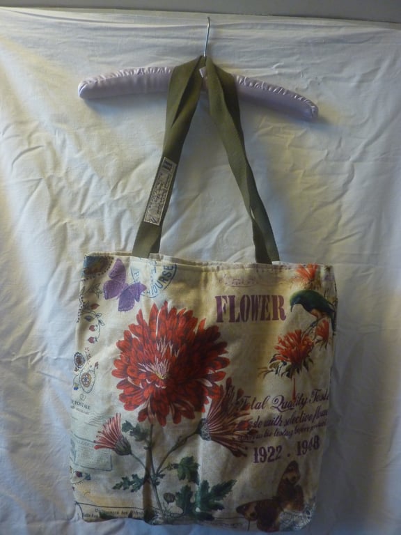 Tote Bag Russet Chrysanthemums Lined Long Handles Interior Zip Pocket