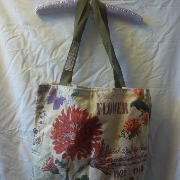 Tote Bag Russet Chrysanthemums Lined Long Handles Interior Zip Pocket