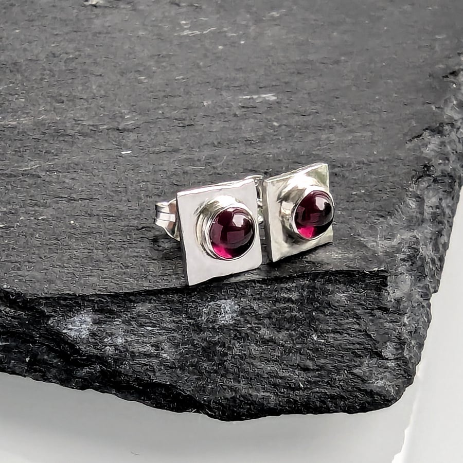 Recycled Sterling Silver Garnet Stud Earrings