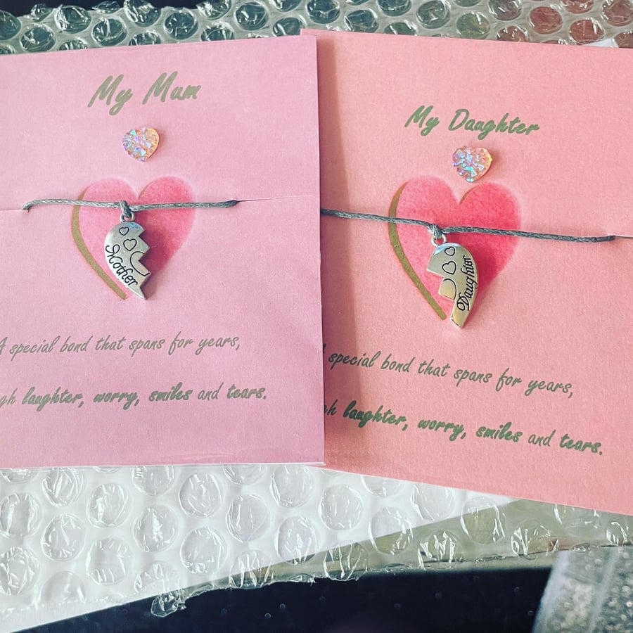 Mum and daughter matching love heart wish bracelets gift 