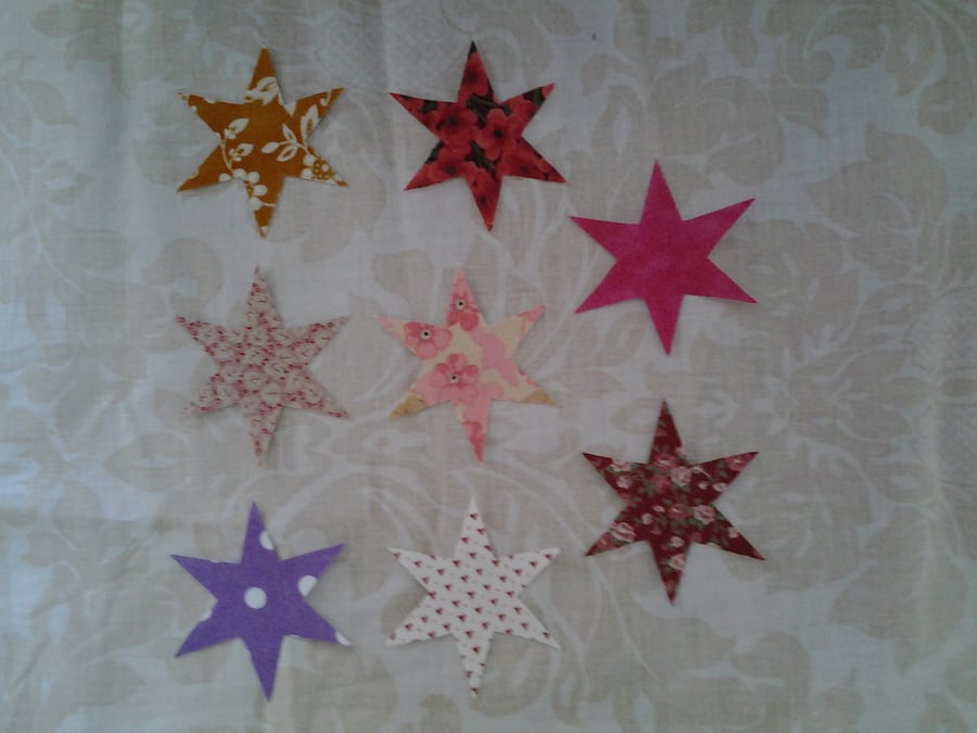Homemade set of 8 Star cotton embellishments
