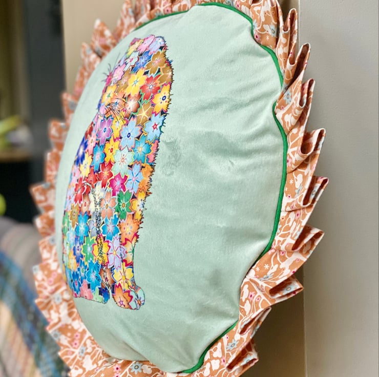 Ruffle Velvet Cat Cushion, Floral pale green ve... Folksy