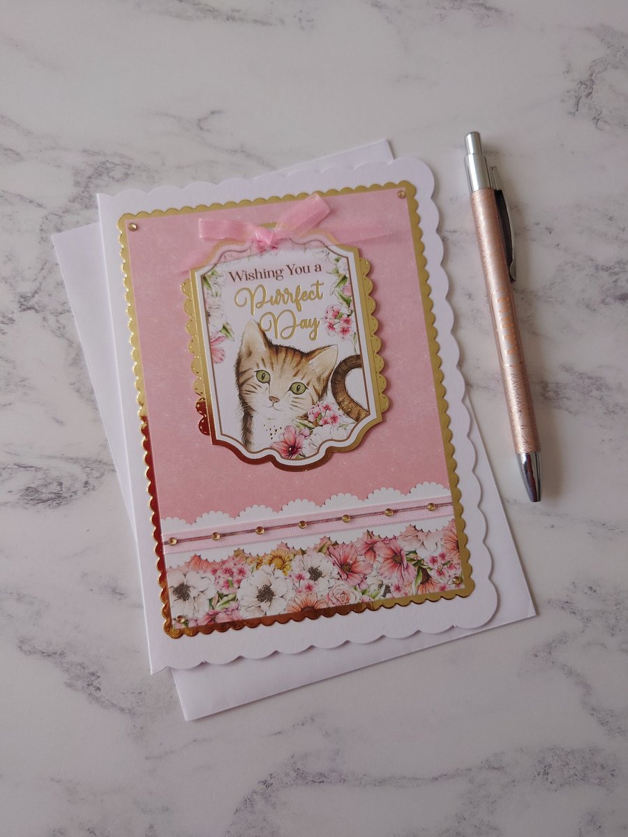 Wishing You A Purrfect Day Cat 3D Luxury Handmade Card