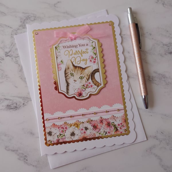 Wishing You A Purrfect Day Cat 3D Luxury Handmade Card