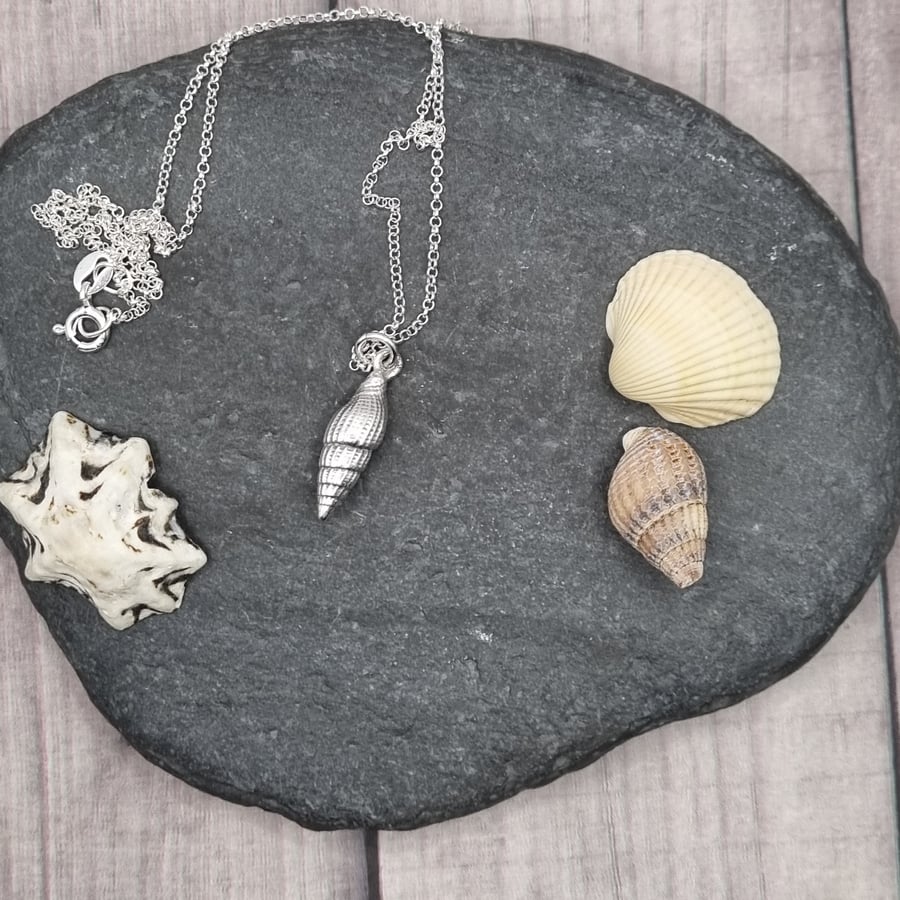 Real seashell preserved in silver, pendant necklace