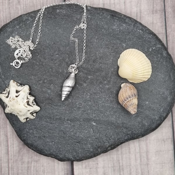 Real seashell preserved in silver, pendant necklace
