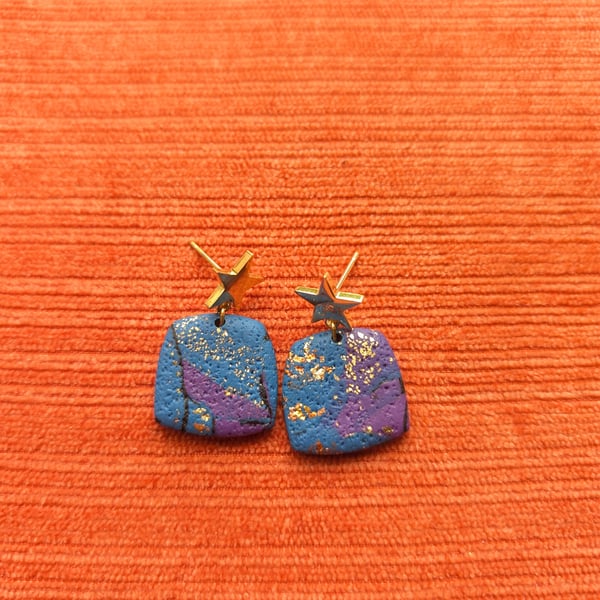 Purple patchwork small star earrings 
