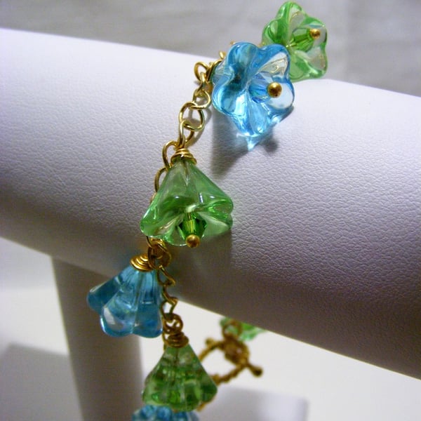 Green and Blue Flower Charm Bracelet