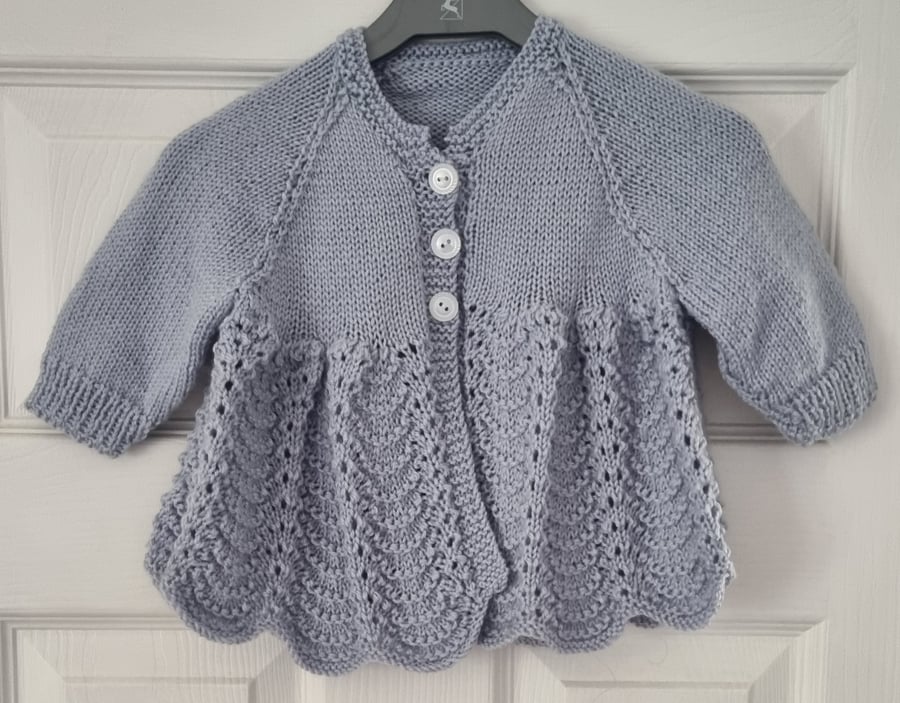 Vintage style baby girl cardigan, chic french grey, hand knitted